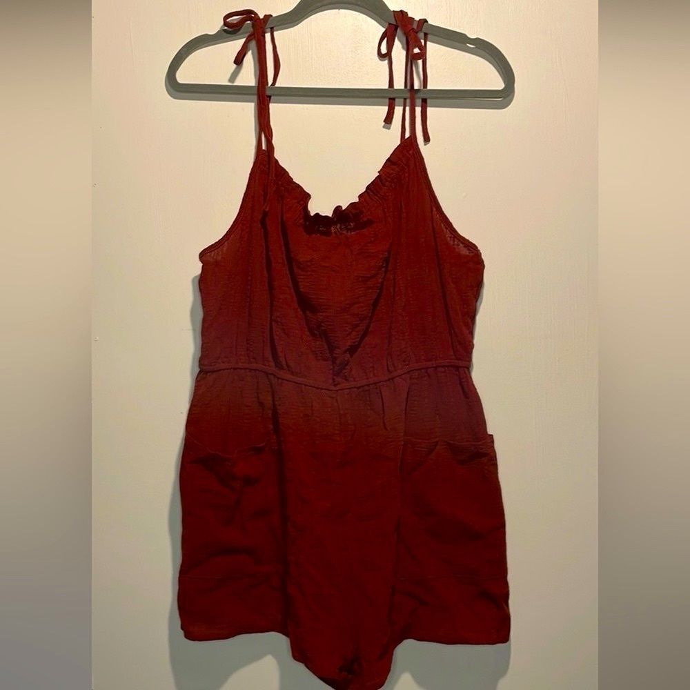 Shein- Rust Color Shorts Romper Gauzy w/ Convertible Straps and Belt- Size L